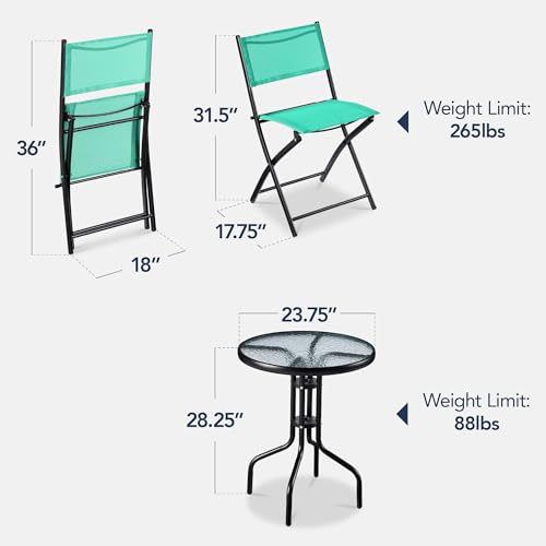 Best Choice Products 3-Piece Patio Bistro Dining Furniture Set w/Glass Tabletop, 2 Folding Chairs, Steel Frame, Polyester Fabric - Gray