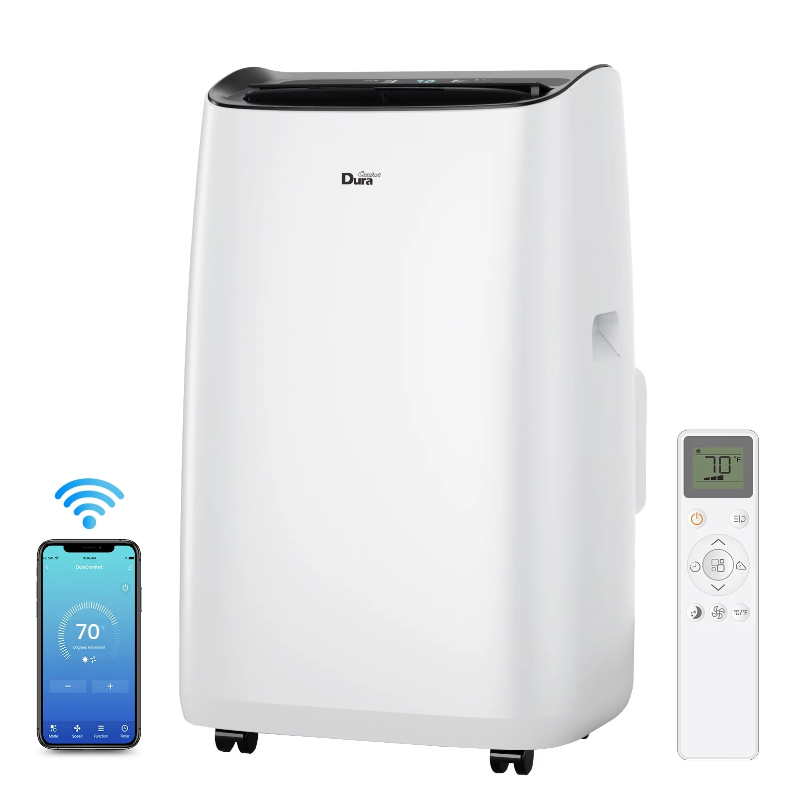 DuraComfort Smart Wifi Portable Air Conditioners for Room Up to 350 sq. ft, 8150BTU (12000 BTU Ashrae), Cool, Dehumidifier, Fan