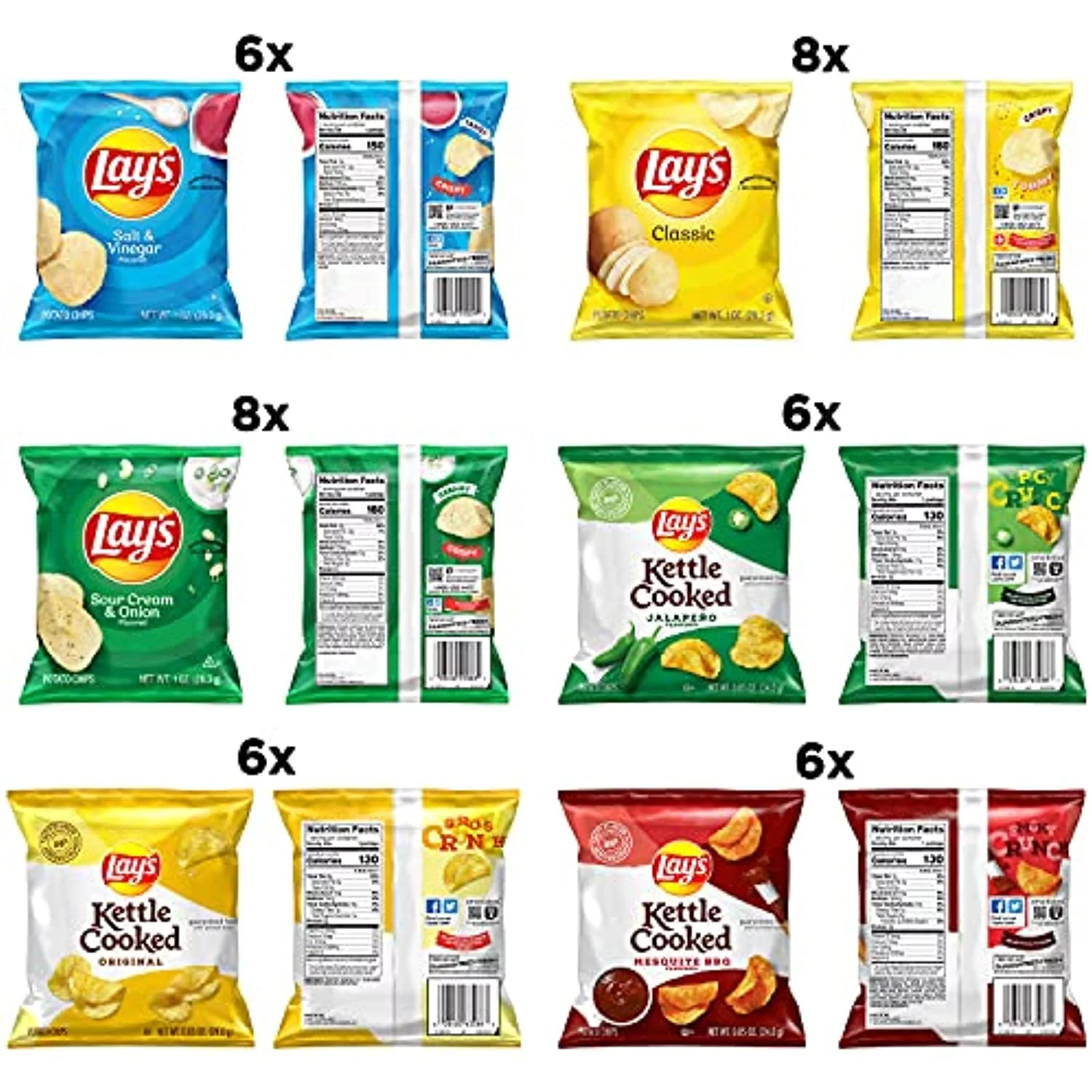 Lays And Lays Kettle Cooked Potato Chips Variety Pack, (40 Count)