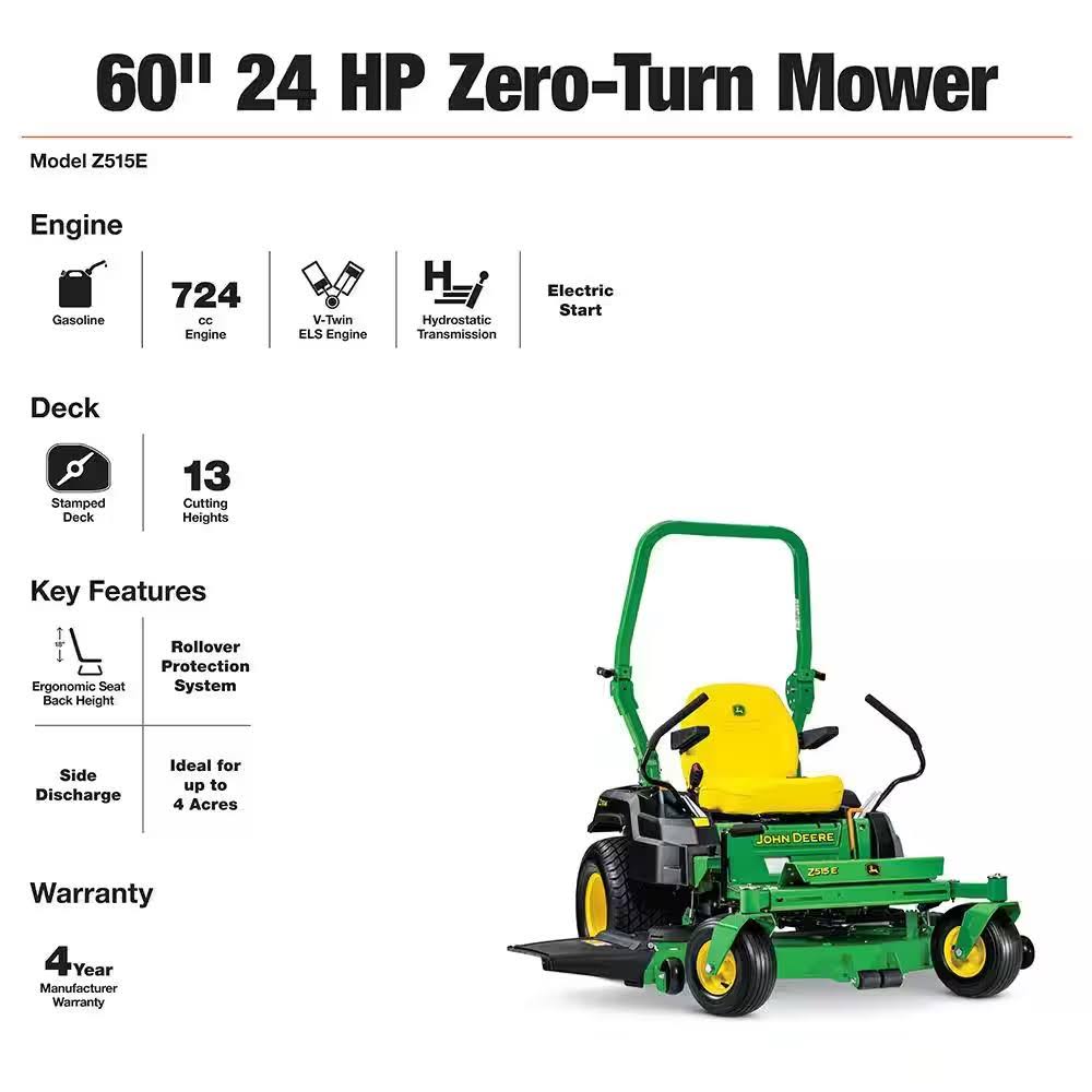 John Deere Z515E 60 in. 24 HP V-Twin ELS GAS Dual Hydrostatic Zero-Turn Riding Mower BG21193