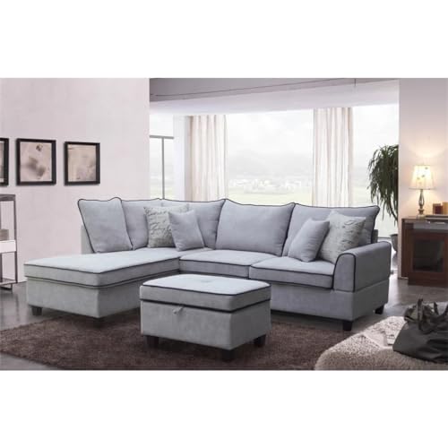 Light Gray Fabric Sectional Sofa with Left-Facing Chaise and Storage Ottoman
