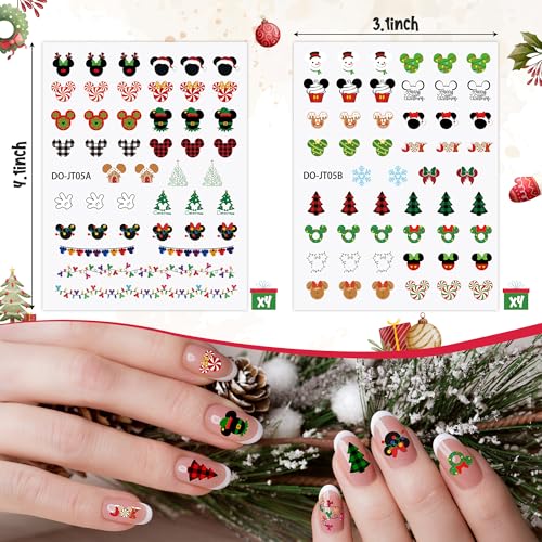 L1rabe Christmas Mouse Nail Stickers - 8 Sheets 3D Mouse Inspired Christmas Nail Art Stickers Self Adhesive Xmas Cute Cartoon Nail Decals for Women Girls, DIY Art Charms Nail Stickers Gifts for Kids