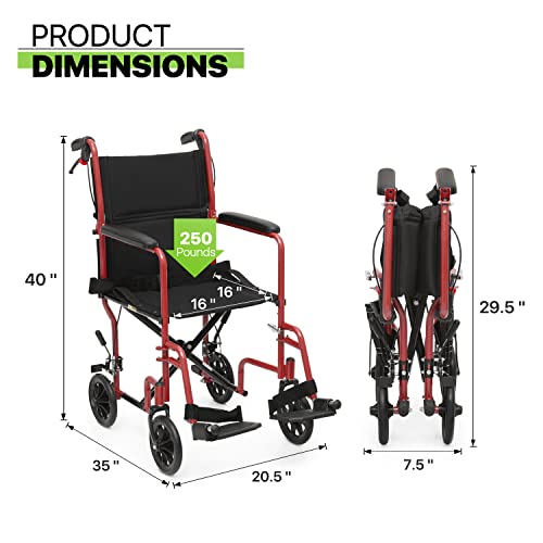 Magshion Wheelchairs for Adults with Swing-Away Footrest and Flip Back Backest Foldable Lightweight 16 inch Wide Seat Wheel Chair for Storage and Travel Use, 300 lbs