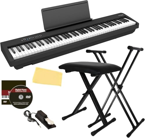 Roland FP-30X 88-Key Digital Piano - Black Bundle with Adjustable Stand, Bench, Sustain Pedal, Online Piano Lessons, Instructional DVD, and Austin Bazaar Polishing Cloth