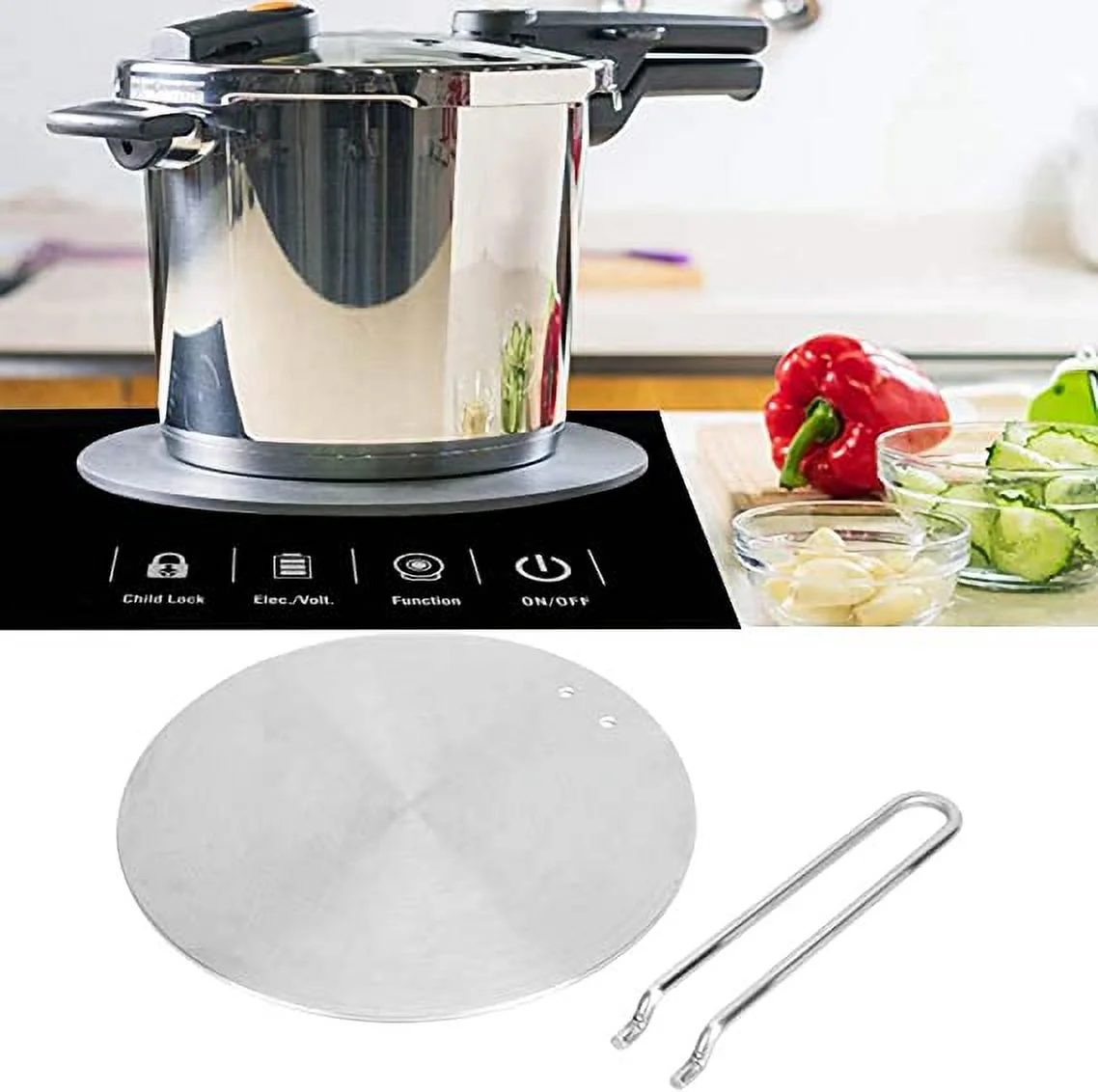 Nvzi Induction Converter Heat Diffuser Simmer Ring Plate,Stainless Steel Heat Diffuser Induction Plate with Stainless Handle Adapter Converter Gas Electric Cooker Plate (24cm)