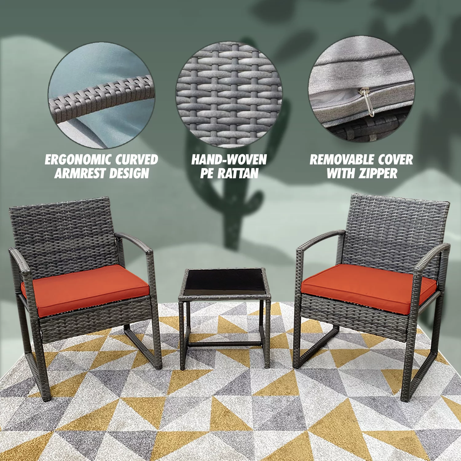 Avel 3-Piece Beautiful Bistro Rattan Furniture Set