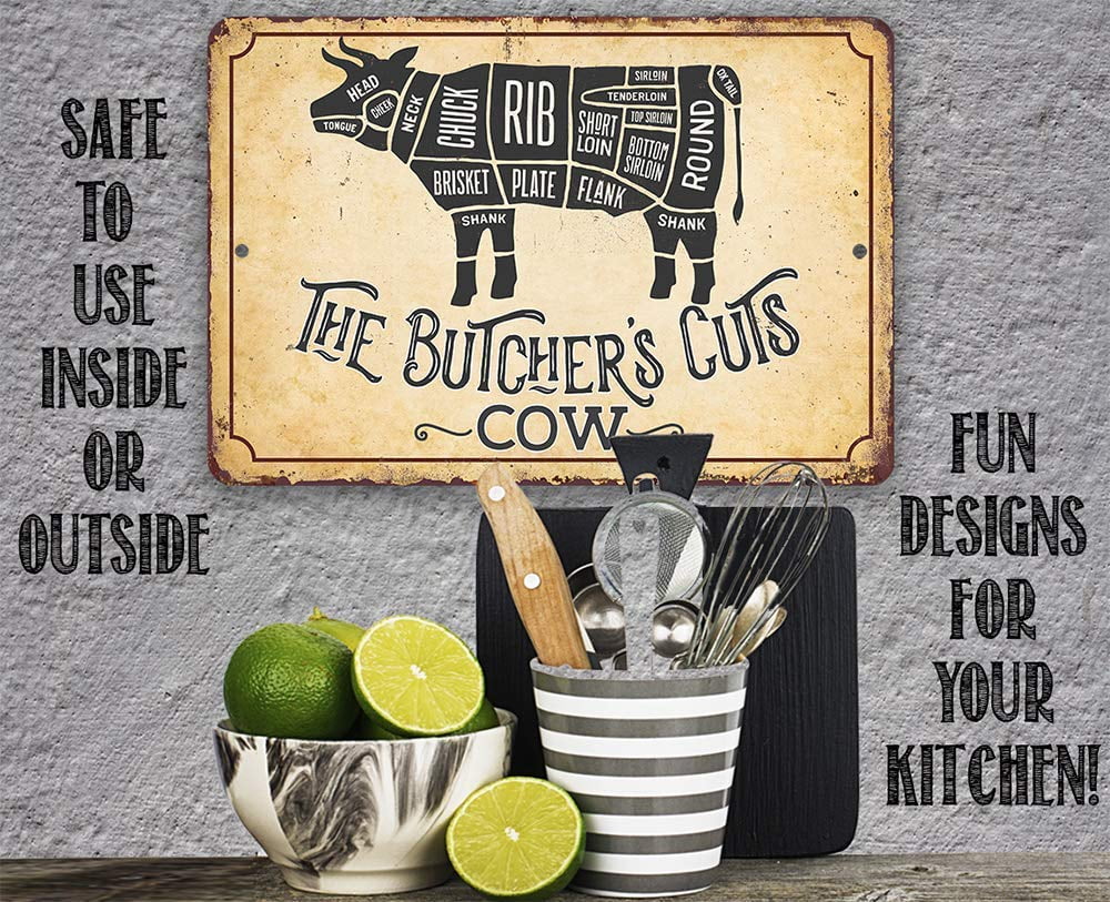 Metal Sign - The Butcher's Cut COW - Durable Metal Sign - Use Indoor/Outdoor - Makes Great Meat Shop and Kitchen Decor Under $25 (12