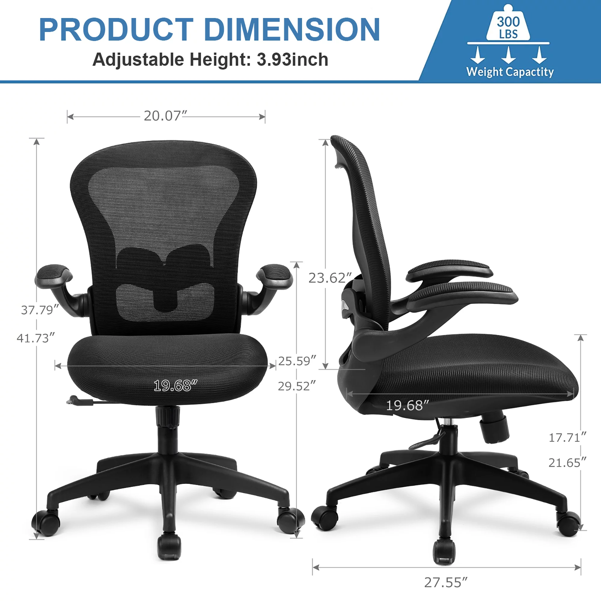COMHOMA Office Chair Ergonomic Mesh Mid Back Task Chair with Flip-up Arms, Black