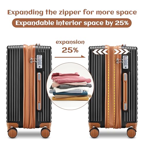 imiomo 20 Inch Expandable Carry on Luggage Sets with Spinner Wheels, Hard Shell Lightweight Rolling Travel Carry-on Suitcase with TSA Lock, Black