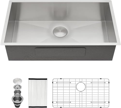 Kichae 12“ Deep Laundry Sink Undermount - 24 Inch Black Undermount Utility Sink Stainless Steel Single Bowl Under Counter Handmade Laundry Utility Room Basin