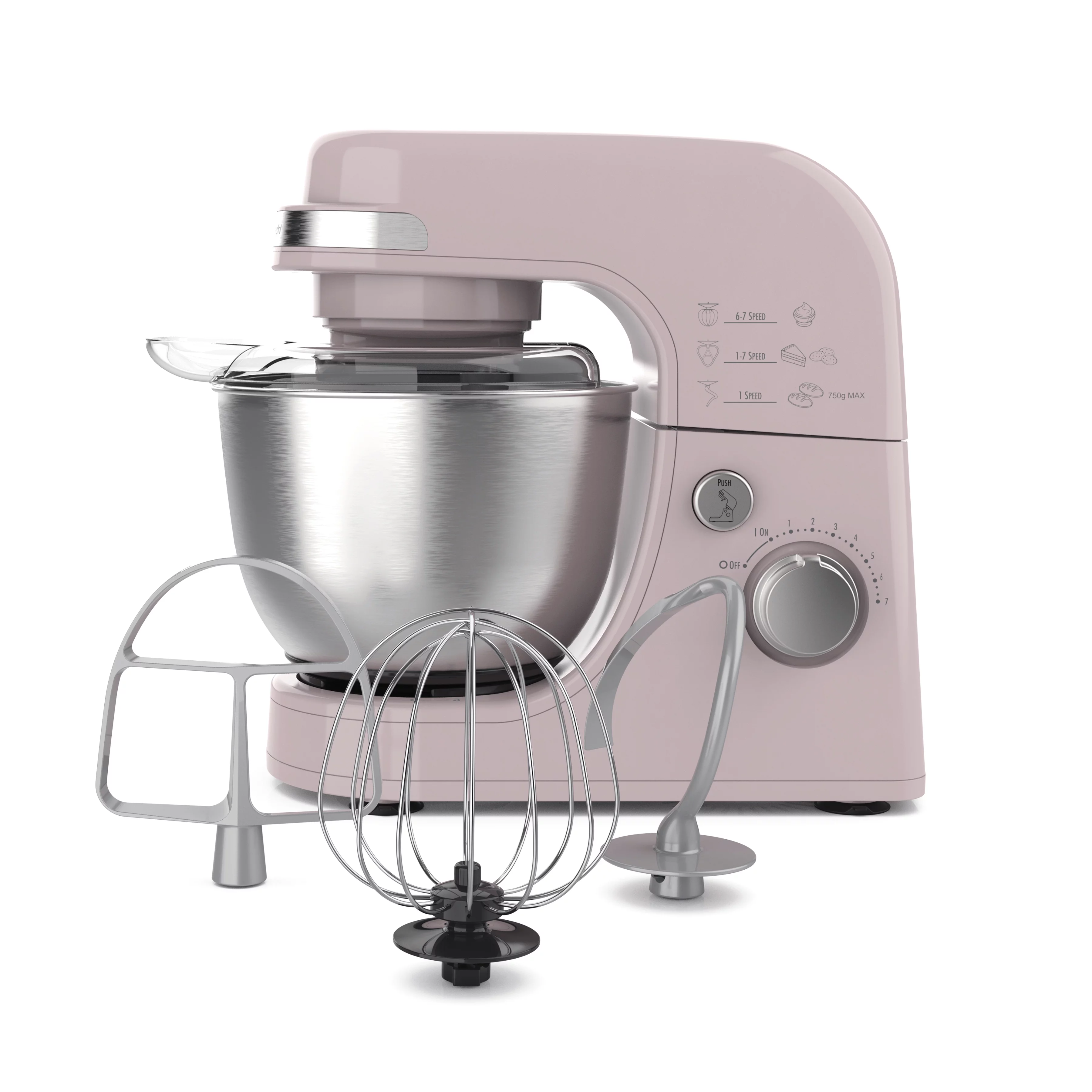 Hamilton Beach Electric Stand Mixer, 4 Quart Stainless Bowl, 7 Speeds, Tilt-Head, Dough Hook, Whisk and Flat Beater, Splash Guard, 300 Watts, Rose, 63386