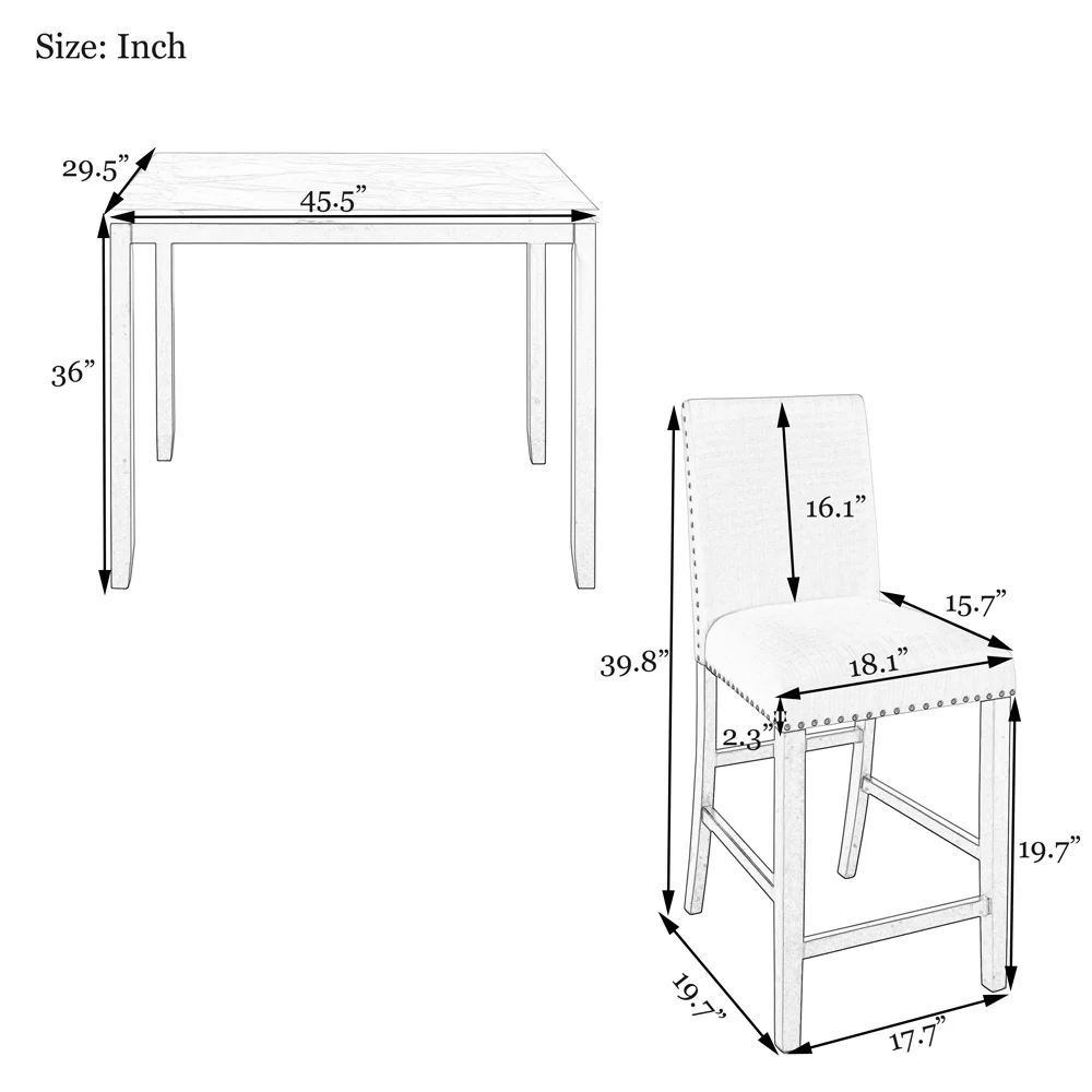 5 Pieces Counter Height Faux Marble Modern Dining Set with 4 Upholstered Chairs for Small Space,Beige