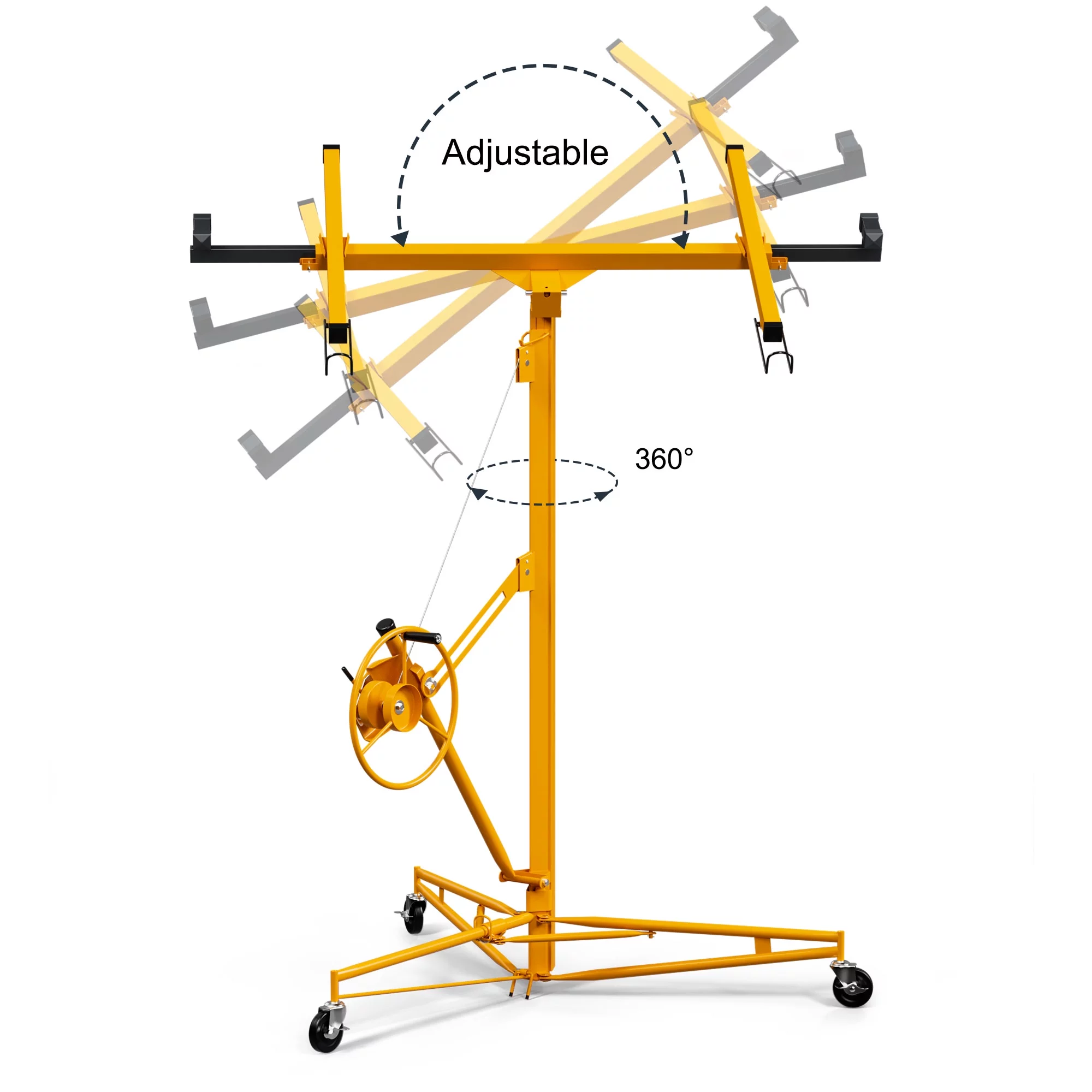 Ufurpie 11FT Drywall Rolling Lifter Panel,Sheetrock Lift, 150lb Weight Capacity Panel Hoist Jack Tool, Steel Material w/Telescopic Arm & 3 Lockable Wheels,Yellow