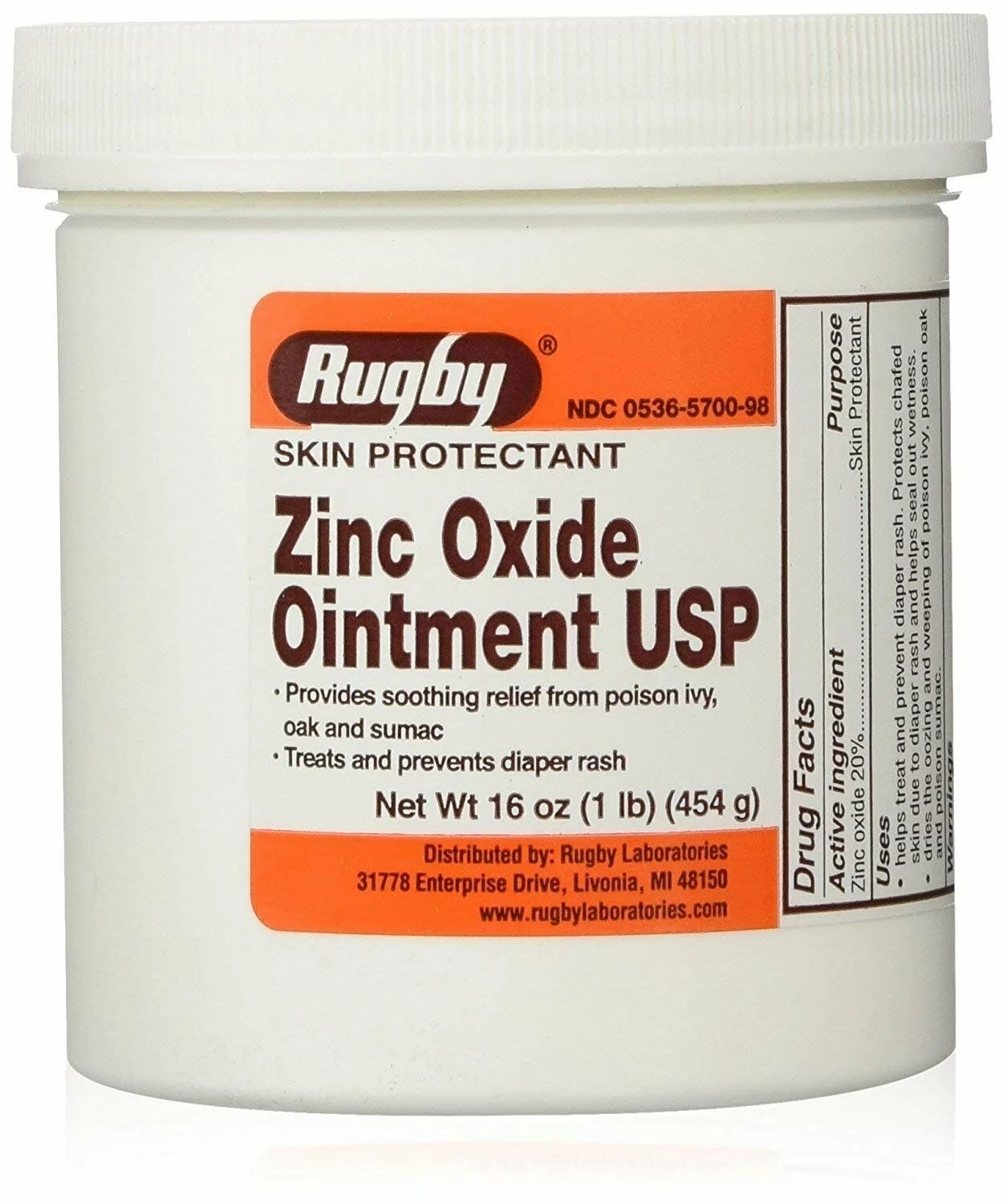 Rugby Zinc Oxide Ointment 1 Lb (16oz) Jar 1 Count