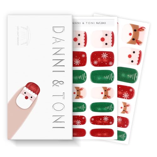 DANNI & TONI Semi Cured Gel Nail Strips Christmas Santa Claus Snowflakes Cat Eye Gel Nail Wraps 28 Stickers | Mistletoe Meow