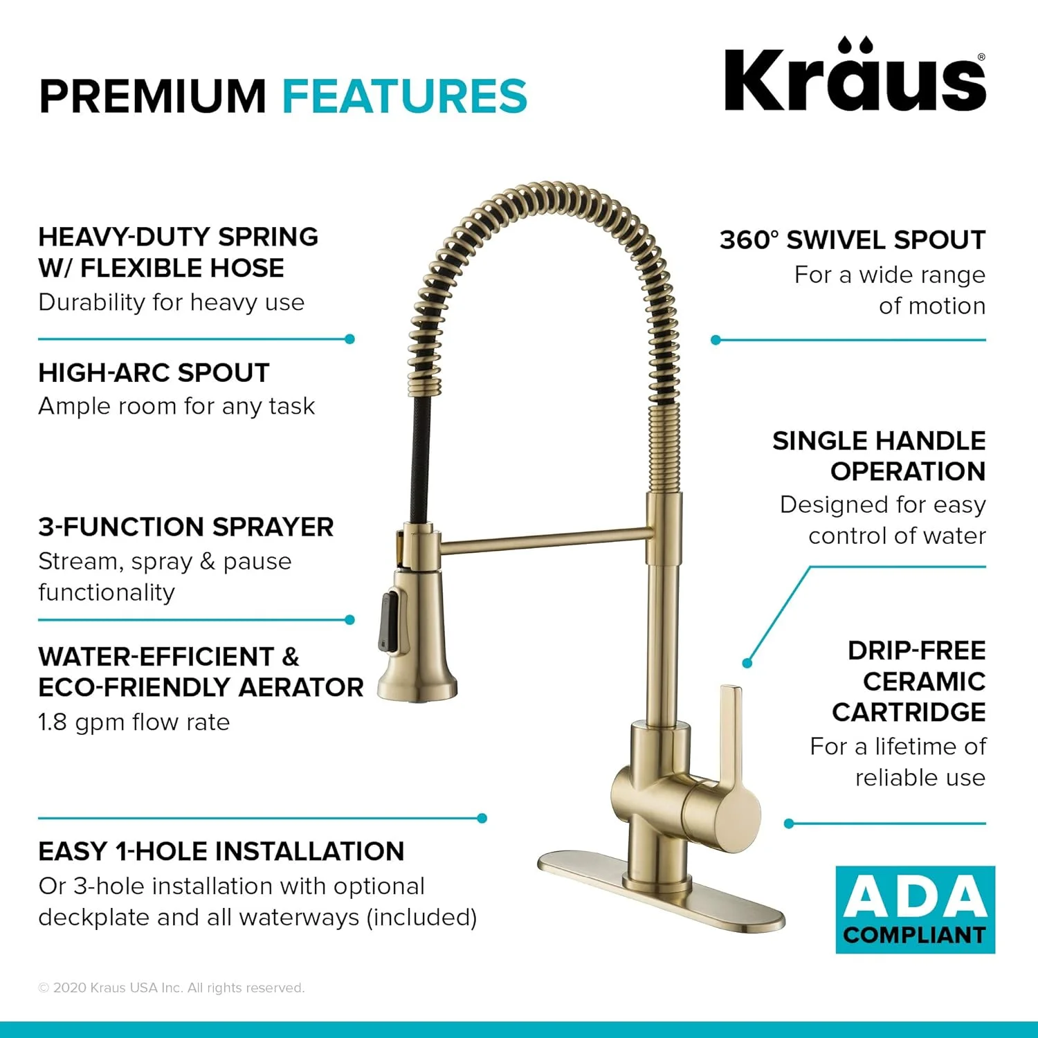 WAGEE Britt Commercial Style Kitchen Faucet in Spot Free Antique Champagne Bronze, KPF-1690SFACB