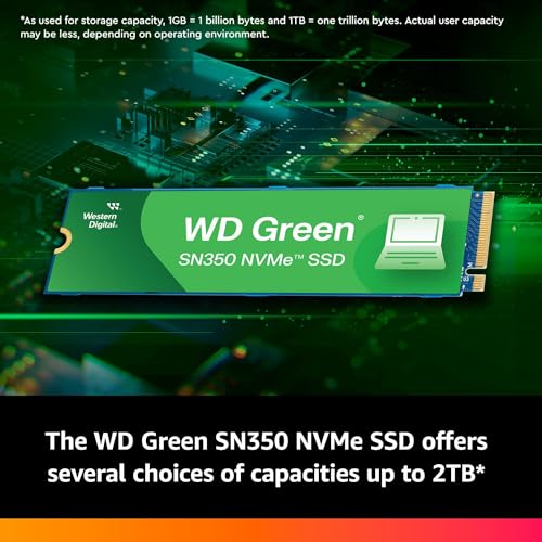 Western Digital 500GB WD Green SN350 NVMe Internal SSD Solid State Drive - Gen3 PCIe, M.2 2280, Up to 2,400 MB/s - WDS500G2G0C