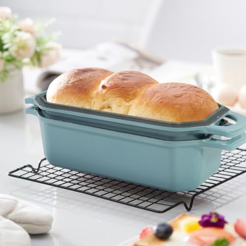 Bread Pan Cast Iron Loaf Pan with Lid Bread Loaf Pan 9x5 Inch Loaf Pan Enameled Cast Iron Sourdough Loaf Pan, DarkCyan