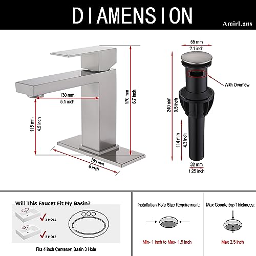 Brushed Gold Vessel Sink Faucet - Tall Single Hole Bathroom Faucet with Pop Up Drain, AML-11411-BG