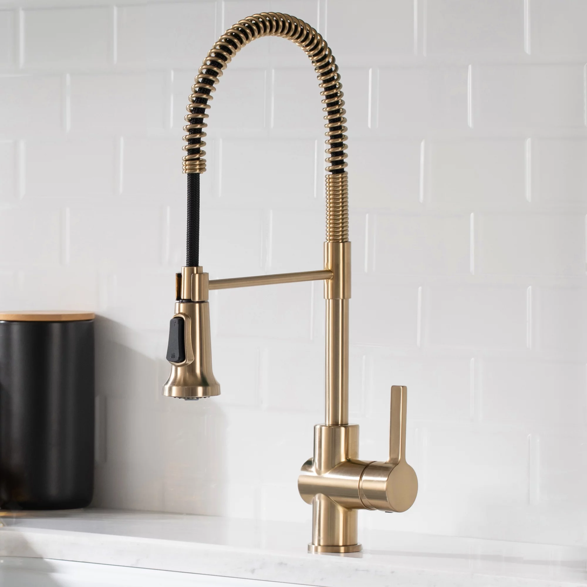 KRAUS Britt Commercial Style Kitchen Faucet and Purita Water Filter Faucet Combo in Spot Free Antique Champagne Bronze