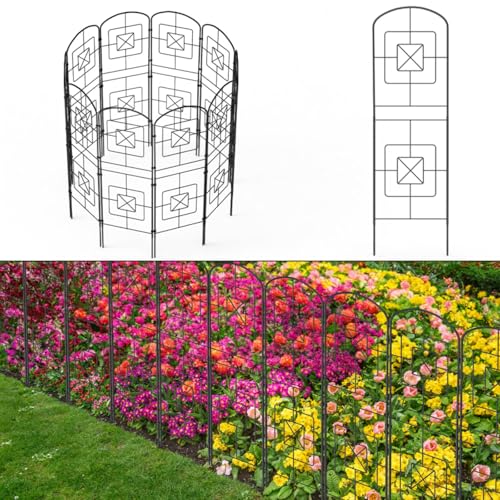 Skcoipsra Decorative Garden Fence 10 Pack, 38in(H) x 10.5ft(L) Animal Barrier Fence, Rustproof Metal Fencing for Yard, Dog Rabbits Wire Section Garden Edging Border for Yard Patio, Arched