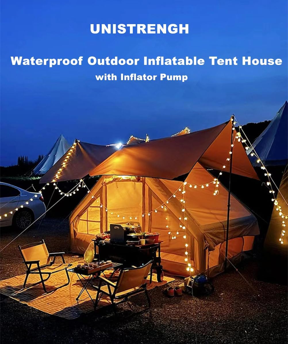 UNIISTRENGH Inflatable Camping Tent with Hand Pump, Air Glamping Tent, Easy Setup Waterproof Blow&Pop Up Tent with Privacy Screen,Stove Jack Hole and Carry Bag