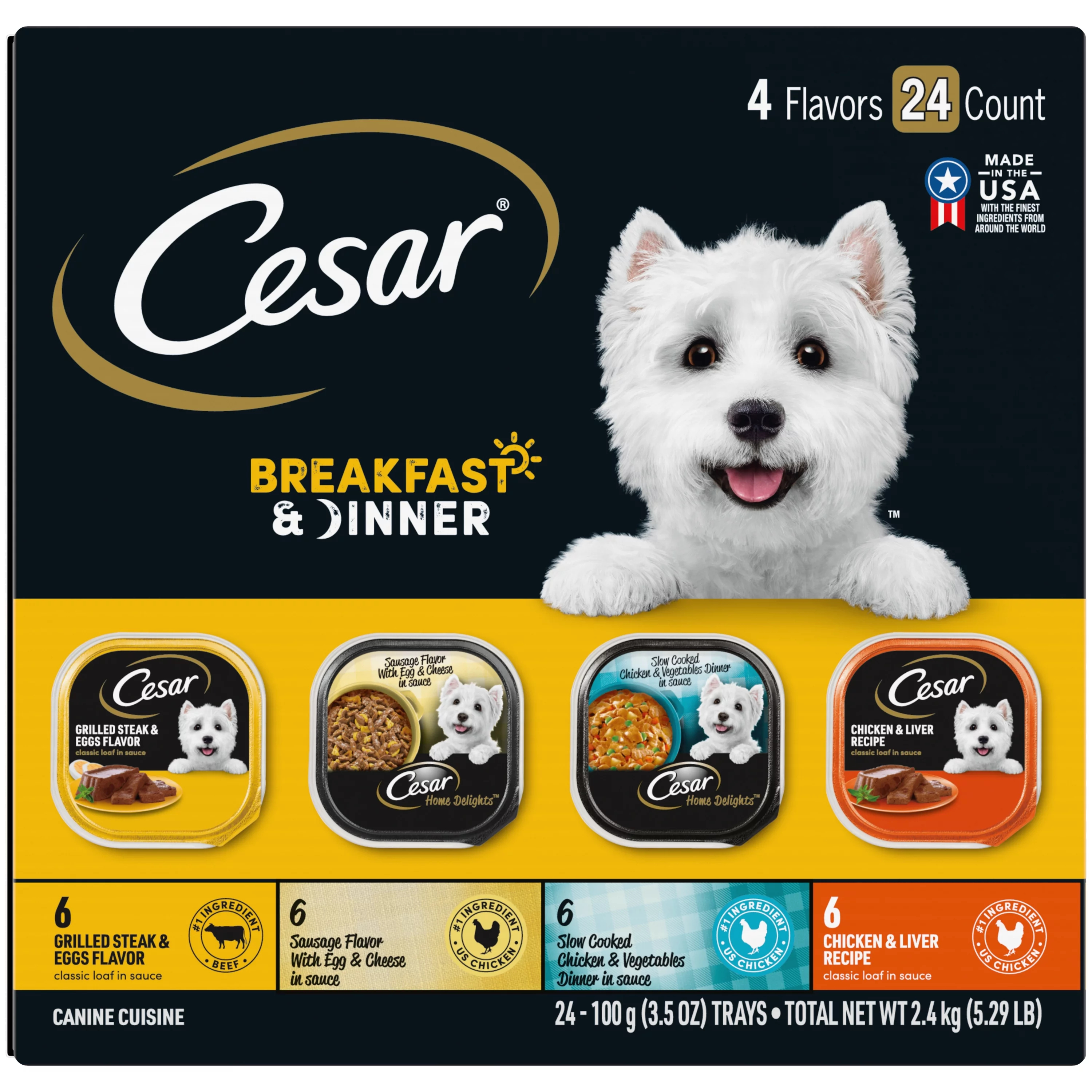 CESAR HOME DELIGHTS Breakfast & Dinner Variety Pack, (24 Pack) 3.5 oz.Trays