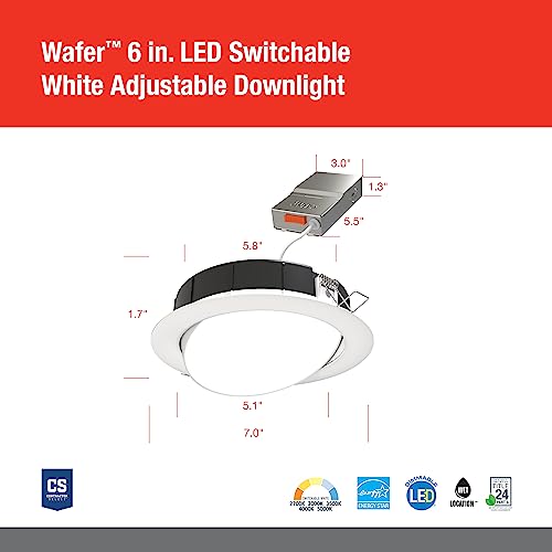 Juno WF6 ADJ SWW5 90CRI MW M6 Wafer-Thin LED Downlight, Adjustable Trim, Switchable CCT 2700K, 3000K, 3500K, 4000K, and 5000K, 90+ CRI, Matte White, 6-Inch