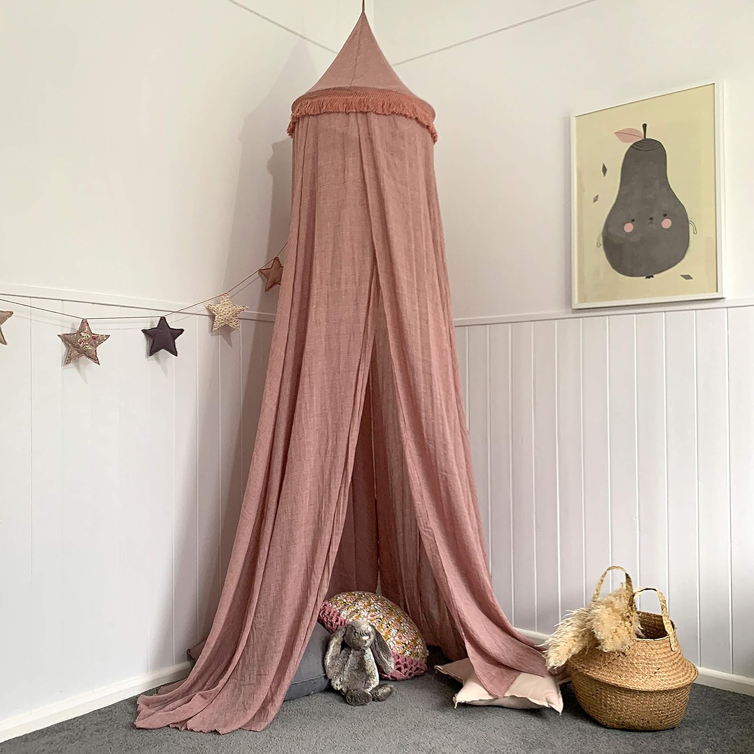 Zeke and Zoey Hanging Dusty Dirty Pink Princess Canopy for Girls Bed with Tassels - Hideaway Tent for Kids Rooms or Cribs. Nursery Decoration - Slightly Sheer Drapes for Child, Play or Reading