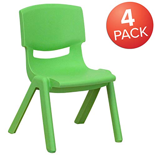 EMMA + OLIVER 4 Pack Blue Plastic Stackable School Chair with 10.5
