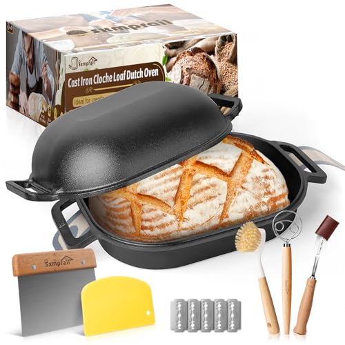 Cloche Loaf Dutch Oven, Pre-Seasoned, 9.5QT, 13 LBS Heavy Duty, Non-Stick, Large Bread Loaf Pan, Oval Cast Iron Bread Pan With Lid, Cloche Homemade Loaf Pan, Sourdough Artisan Bread Baking Pan