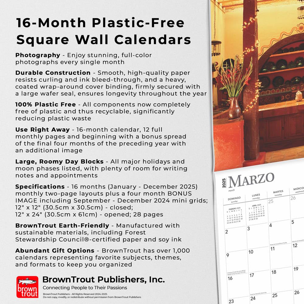 Cocinas Mexicanas | Kitchens of Mexico | 2025 12 x 24 Inch Monthly Square Wall Calendar | English/Spanish Bilingual | Plastic-Free | BrownTrout | Food Cuisine Cooking (Spanish and English Edition)