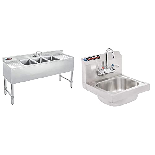 DuraSteel 3 Compartment Under Bar Sink - CEC & NSF 304 Stainless Steel 3 Bay Utility Sink with No Lead Faucet - 60