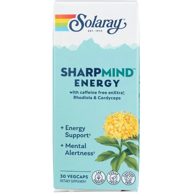 Solaray SharpMind Energy, Energy Support and Mental Alertness Nootropic Supplement for Focus, Memory, Men, Women, Each Caffeine Free Pill, Vegan, 60 Day Money Guarantee, 30 Serv 30 VegCap Pills
