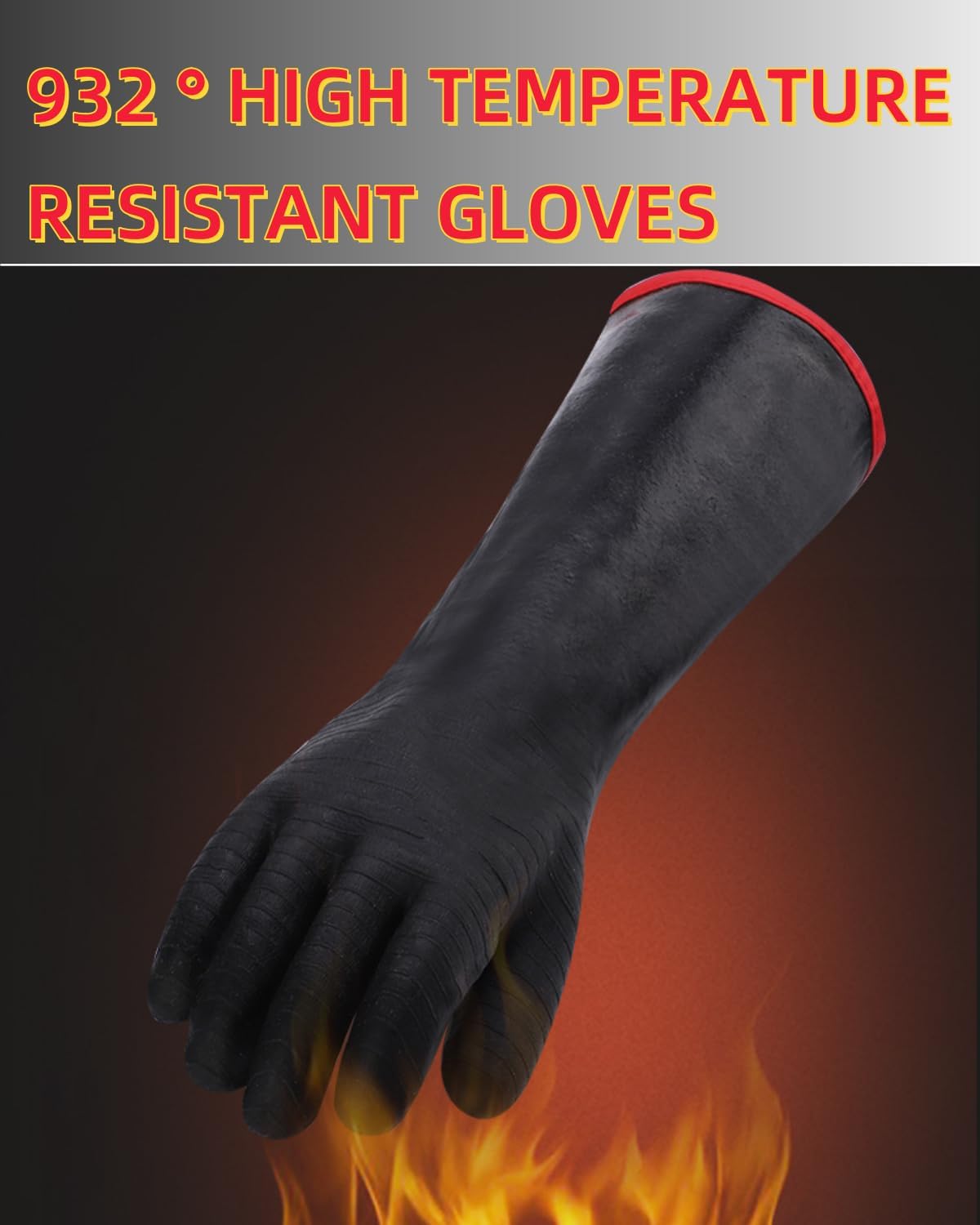 932°F Extreme Heat Resistant Gloves for Grill BBQ,Aillary Waterproof Long Sleeve Pit Grill Gloves for Fryer, Baking, Oven,Smoker,Fireproof, Oil Resistant Neoprene Coating (18 inches)
