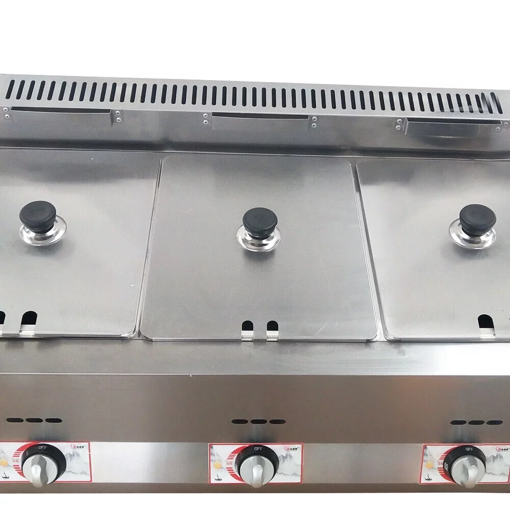 18L Propane NG Gas Fryer Catering Warmer Steam Table Buffet Restaurant 3 Pan 50 ~ 380 ° C Temperature Control