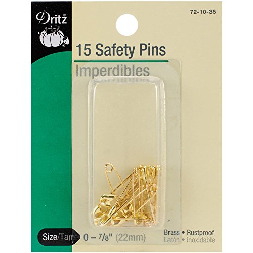 Dritz 72-10-35 Safety Pins, Brass, Size 0 (15-Count)