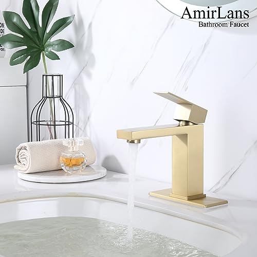 Brushed Gold Vessel Sink Faucet - Tall Single Hole Bathroom Faucet with Pop Up Drain, AML-11411-BG
