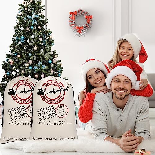 LKITMIUT 6 Pack Santa Sacks - Large Cotton Canvas Gift Bags With Drawstrings - 27.5