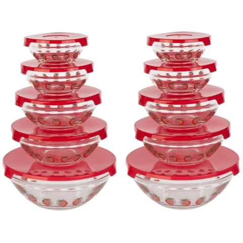 Chef Buddy 20-Piece Clear Fruit Design Glass Food Storage Bowl and Lids Set