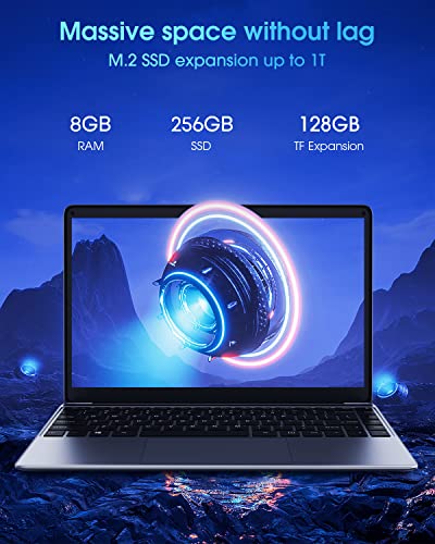 CHUWI HeroBook Pro 14.1'' Laptop, 256GB SSD 8GB RAM, Windows 11 Laptop, 1TB SSD Expand, Intel Celeron N4020(up to 2.8GHz), 2K FHD IPS Display, Ultra Slim, Mini-HDMI, 5G WiFi, USB3.0, Webcam,TF Card
