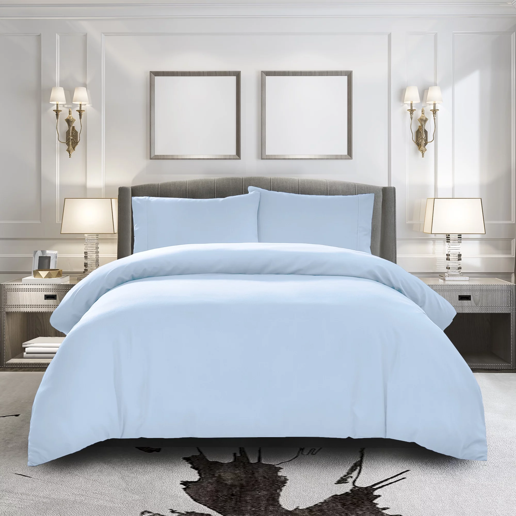 Duvet Cover Queen [3-Piece, Sky Blue] - 1 Comforter Protector with Zipper Flap and 2 Pillow Shams - Hotel Luxury 1800 Brushed Microfiber - Ultra Soft, Cool and Breathable Comforter Cover