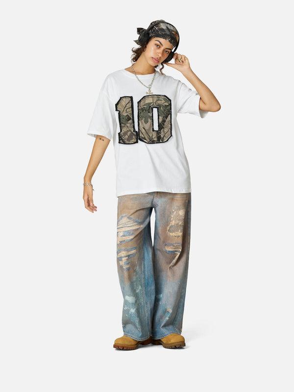Aelfric Eden Camo 10 Patch Oversized Tee Camouflage Number Graphic Unisex Streetwear Casual T Shirt, Round Neck, Print, Top, T Shirts, Vibe, Classic, Shortsleeve, Women's Tops, Tops For Women, Good Graphic Tees,back to school,back to school shopping