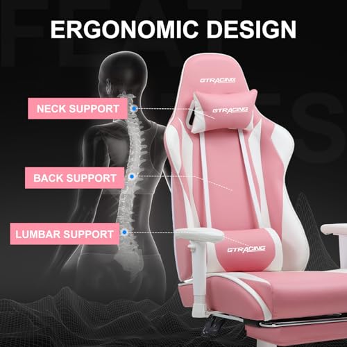 GTRACING Gaming Chair with Footrest, Ergonomic Computer Game Desk Chair, Recline Gaming Chair Seat Height Adjustment, Swivel Rocker with Headrest and Lumbar (Blue)