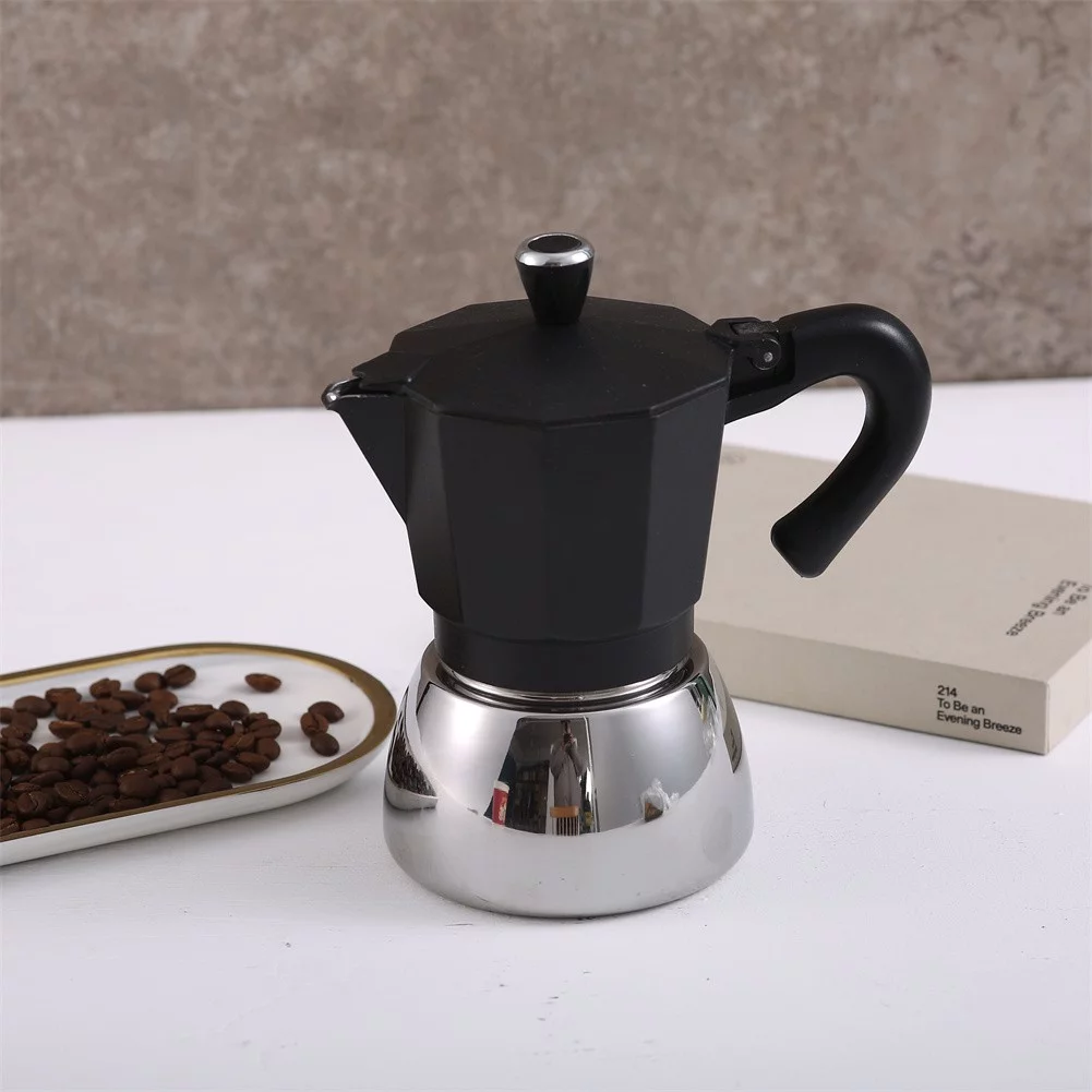 QIFEI Moka Pot, Stainless Steel Moka Stovetop Espresso Maker Coffee Moka Pot Black