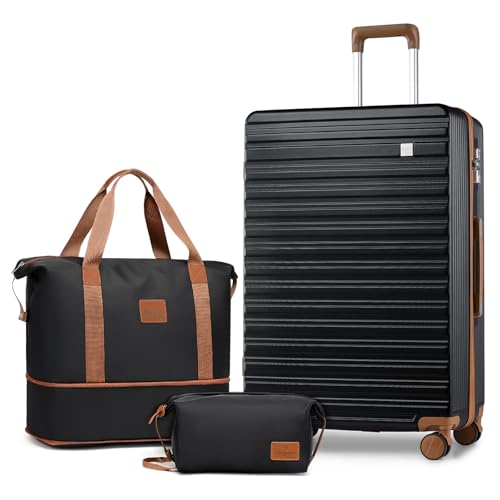 imiomo 20 Inch Expandable Carry on Luggage Sets with Spinner Wheels, Hard Shell Lightweight Rolling Travel Carry-on Suitcase with TSA Lock, Black