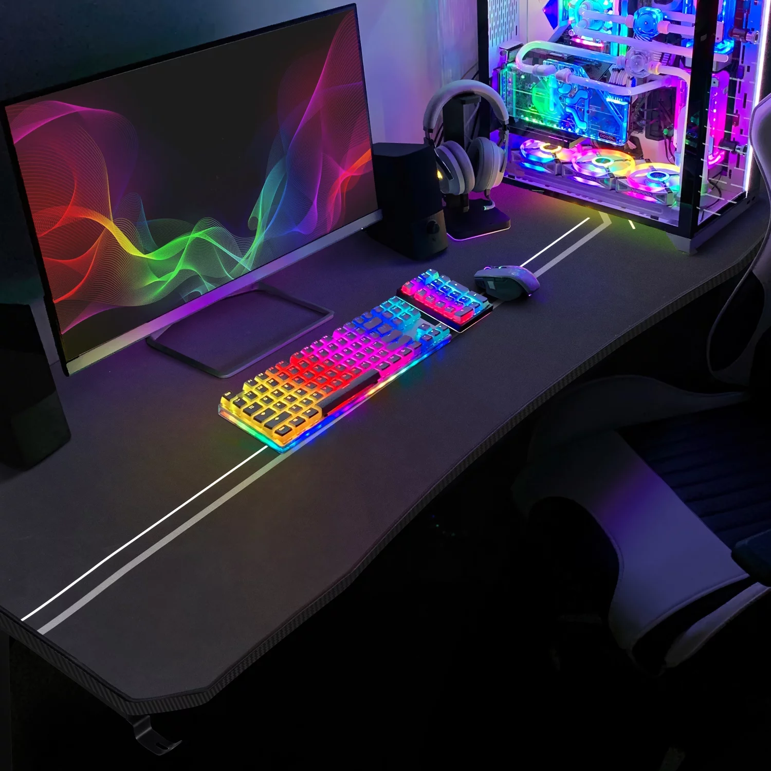 Walnew 55 inches Widen T-Shape Frame Gaming Computer Desk PC Gaming Desk Racing Style Carbon Fiber Surface Office Desk With Cup Holder and Headphone Hook (Black)