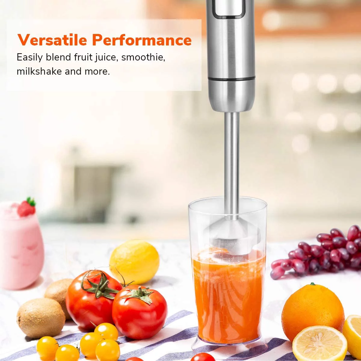 Hand Immersion Blender 500 Watt 8 Speed Control, Handheld Blender Smart 2-in-1 Stick Blender Stainless Steel With Whisk