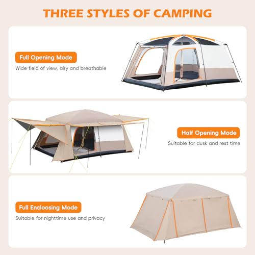 Camping Tent 4-6 Person, Double Layer, Multi-Room Family Cabin Tents with 3 Doors, Mesh Windows, Rainfly & Windproof, Large Waterpoof Tents for Outdoor Camping Hiking Picnic Gathering