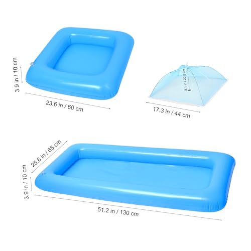 Hemoton 1 Set 2PCS Inflatable Pool Serving Bar and 3pcs Mesh Food Tent Set Drinking Buffet Tray Inflatable Ice Serving Buffet Bar Drinks Cooler Tray with Drain Plug (Blue)